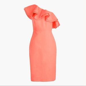 NWOT J. Crew One Shoulder Faille Dress w/ Ruffle in Guava Color Size 6